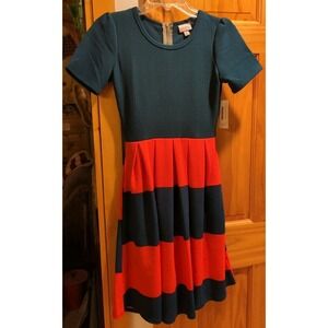 NEW LulaRoe Amelia Swing Holiday‎ Dress With Pockets Size XS Green & Red Cute!